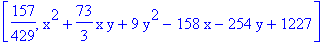 [157/429, x^2+73/3*x*y+9*y^2-158*x-254*y+1227]